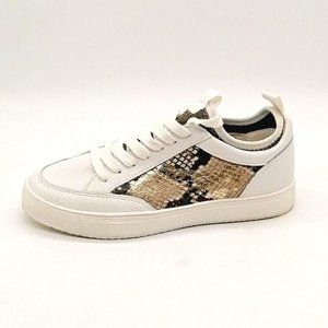 Steve Madden Girls Bliss Lace Up Sneaker White Leather & Snakeskin Flat Heel 6.5